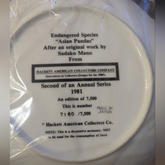 Panda Art HACKETT AMERICAN COLLECTOR PLATE ASIAN PANDAS SADAKO MANO - Picture 4 of 5